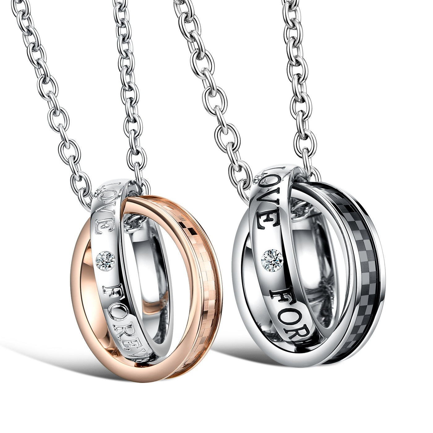 His & Hers Matching Set Titanium Stainless Steel Couple Rings Necklace Love Style-Couple Necklace-SunnyHouse Jewelry