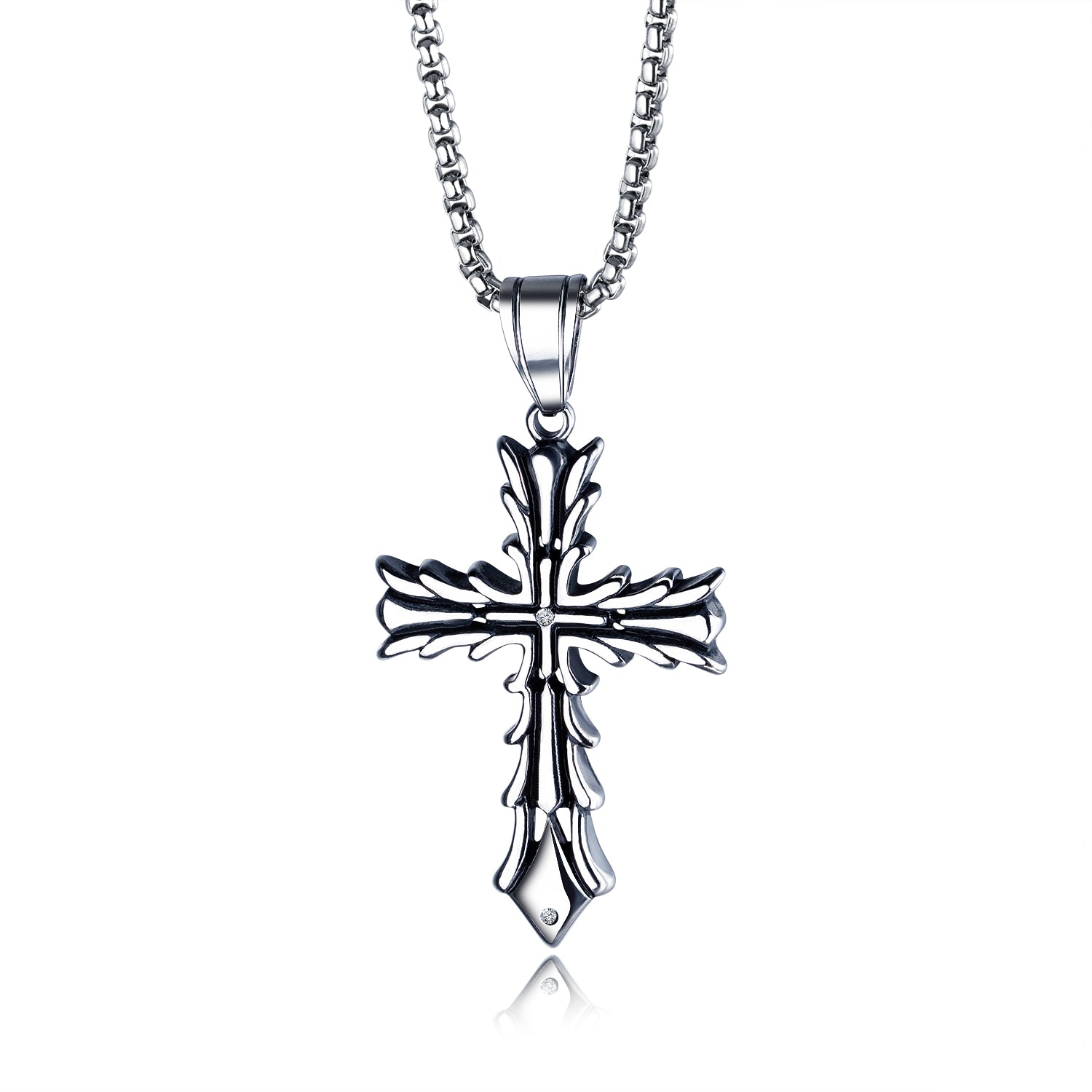 Men's Fashion Flower Cross Pendant Necklace-Mens Pendant Necklace-SunnyHouse Jewelry