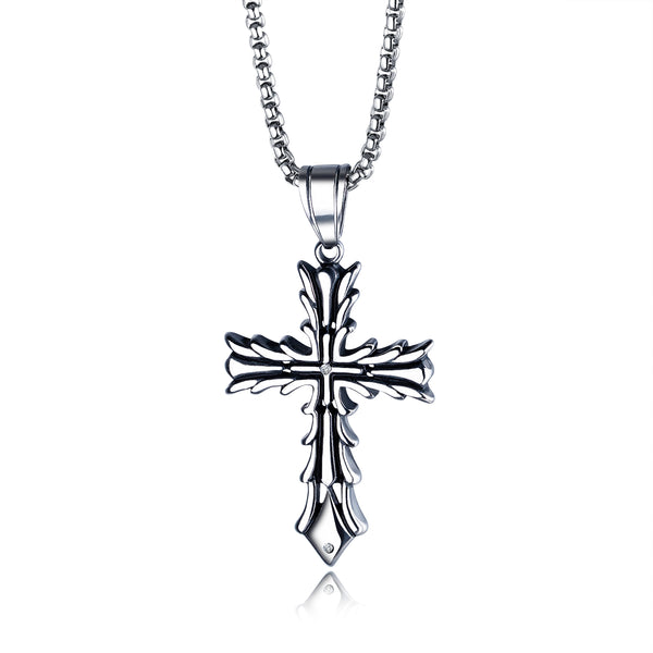 Men's Fashion Flower Cross Pendant Necklace-Mens Pendant Necklace-SunnyHouse Jewelry