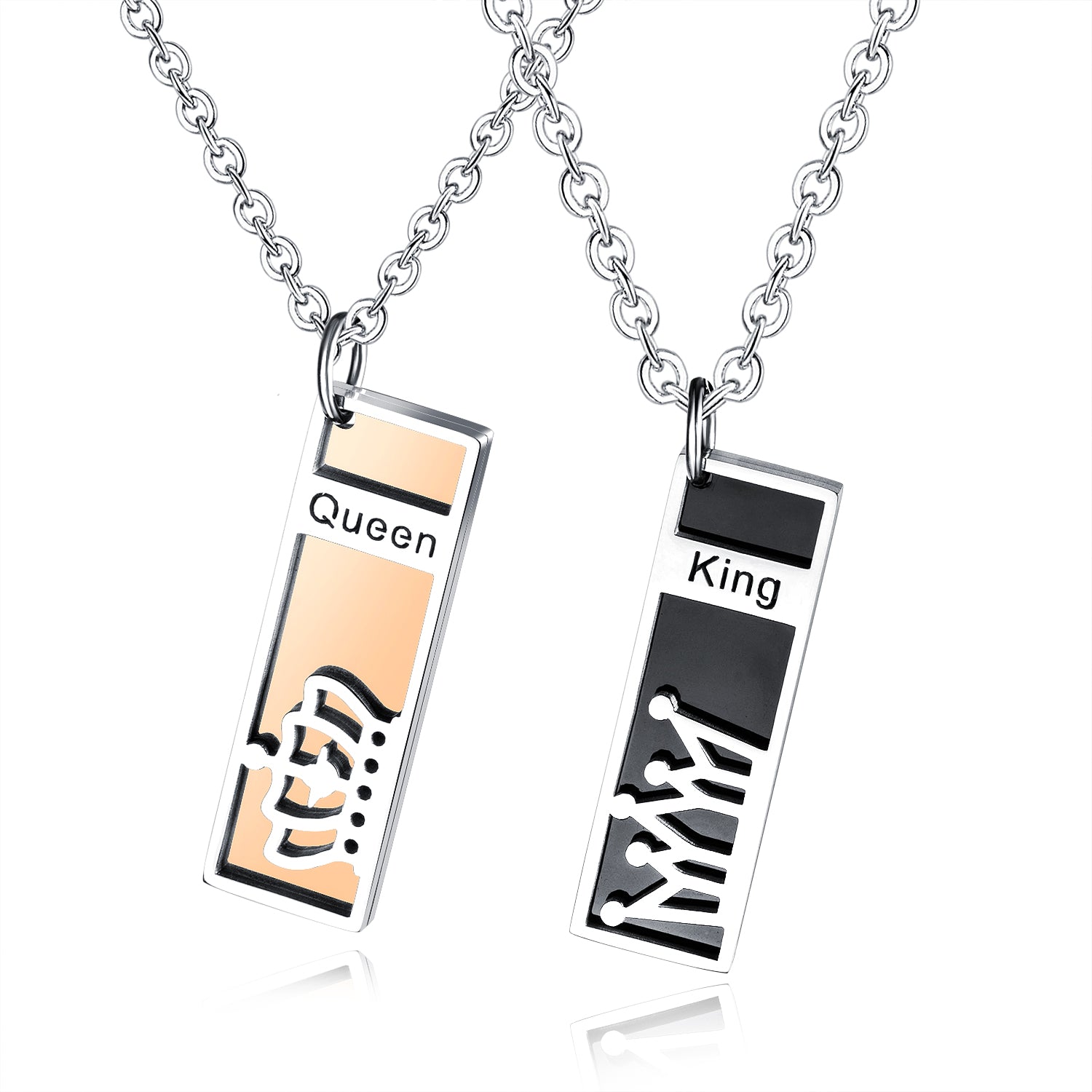 His & Hers Matching Set King Queen Tag Pendant Necklace Couple Jewelry Set-Couple Necklace-SunnyHouse Jewelry