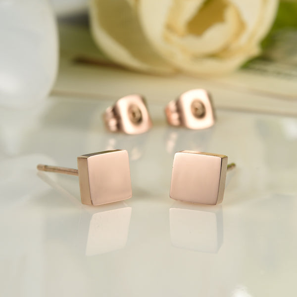 Women's Fashion Rose Gold Square Stud Earrings-Womens Earrings-SunnyHouse Jewelry