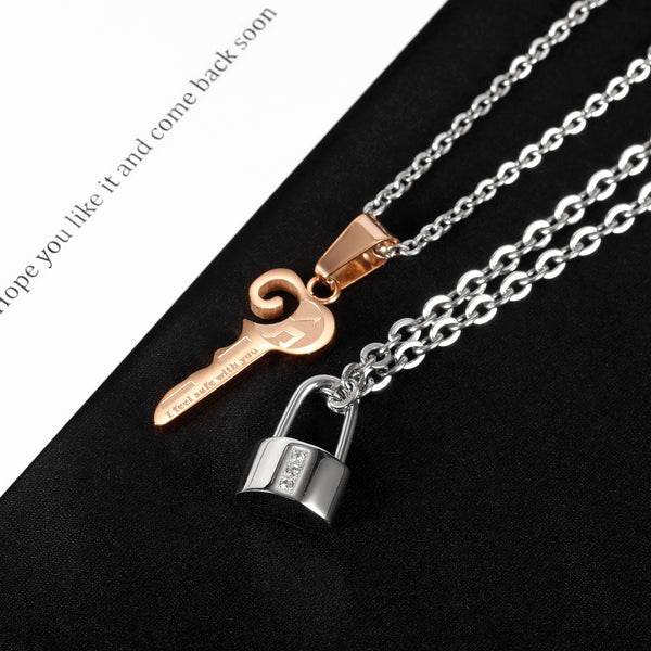 His & Hers Matching Set Key Lock I Feel Safe with You Couple Necklace Couple Jewelry Set-Couple Necklace-SunnyHouse Jewelry