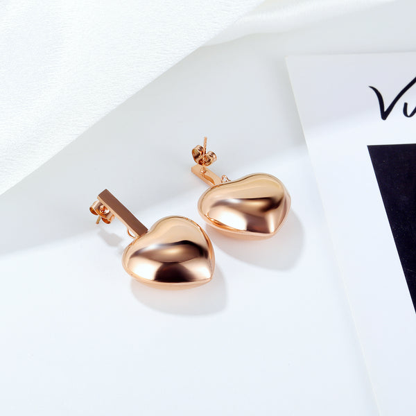 Women's Fashion Rose Gold Heart Earrings-Womens Earrings-SunnyHouse Jewelry