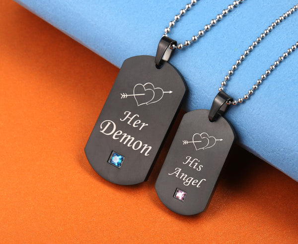 His & Hers Matching Set Her Demon His Angle Tag Pendant Necklace Couple Jewelry Set-Couple Necklace-SunnyHouse Jewelry