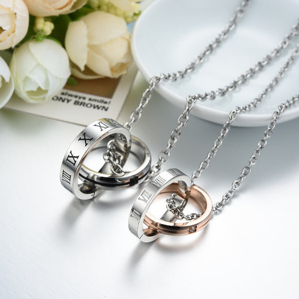 His & Hers Matching Set Titanium Stainless Steel Couple Rings Necklace Love Style-Couple Necklace-SunnyHouse Jewelry