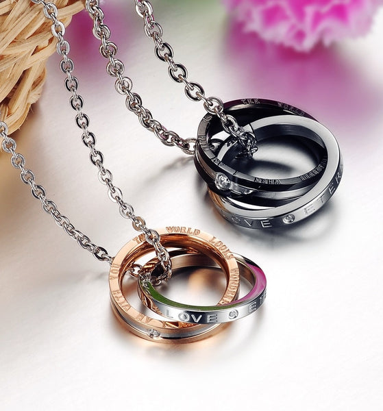 His & Hers Matching Set Titanium Stainless Steel Couple Ring Pendant Necklace Korean Love Style-Couple Necklace-SunnyHouse Jewelry