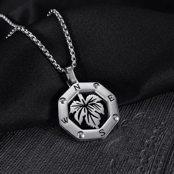 Men's Fashion Compass Maple Pendant Necklace-Mens Pendant Necklace-SunnyHouse Jewelry