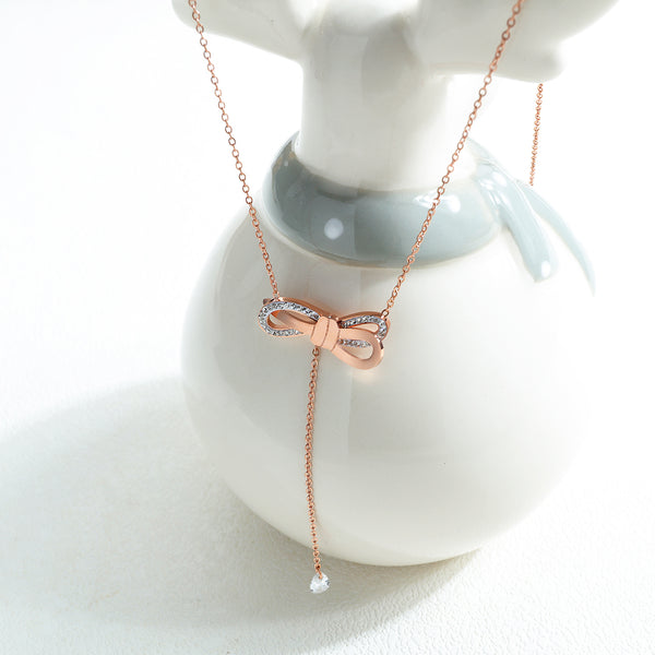 Women's Fashion Diamond Bow Pendant Necklace-Womens Pendant Necklace-SunnyHouse Jewelry