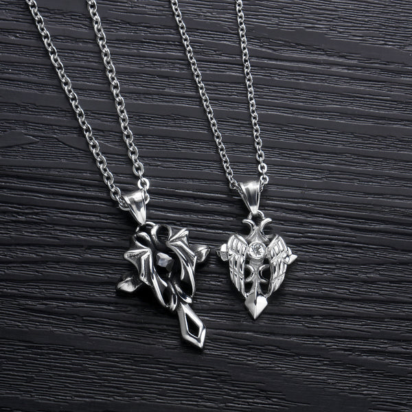 His & Hers Matching Set Demon and Angel Pendant Necklace Couple Jewelry Set-Couple Necklace-SunnyHouse Jewelry