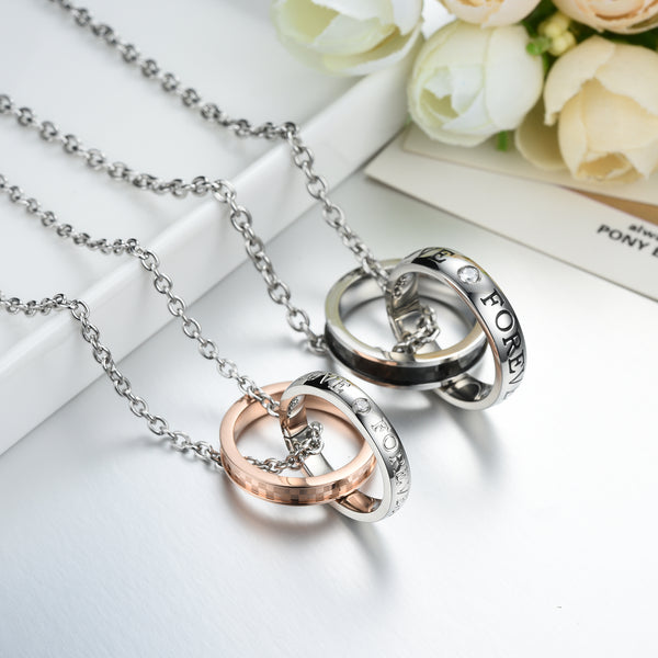 His & Hers Matching Set Titanium Stainless Steel Couple Rings Necklace Love Style-Couple Necklace-SunnyHouse Jewelry