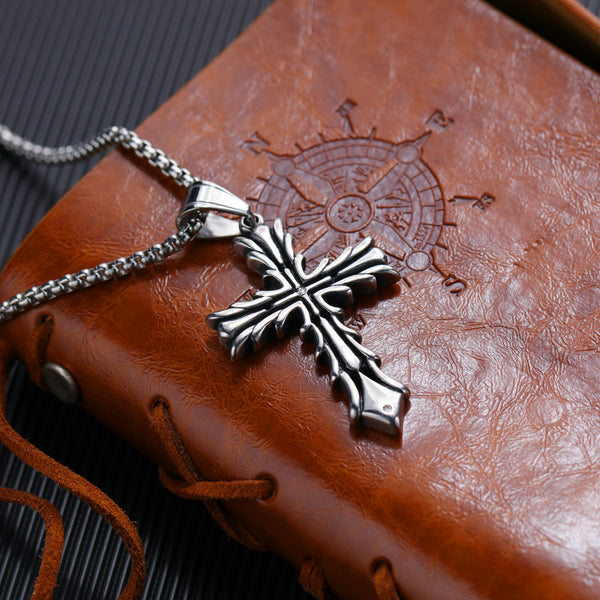 Men's Fashion Flower Cross Pendant Necklace-Mens Pendant Necklace-SunnyHouse Jewelry