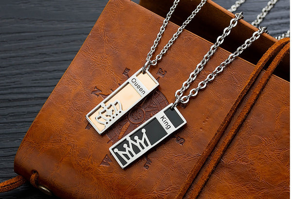 His & Hers Matching Set King Queen Tag Pendant Necklace Couple Jewelry Set-Couple Necklace-SunnyHouse Jewelry