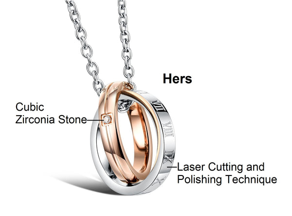 His & Hers Matching Set Titanium Stainless Steel Couple Rings Necklace Love Style-Couple Necklace-SunnyHouse Jewelry