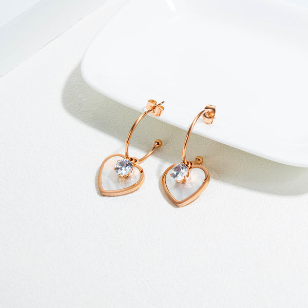 Women's Fashion Rose Gold Heart Drop Earrings-Womens Earrings-SunnyHouse Jewelry