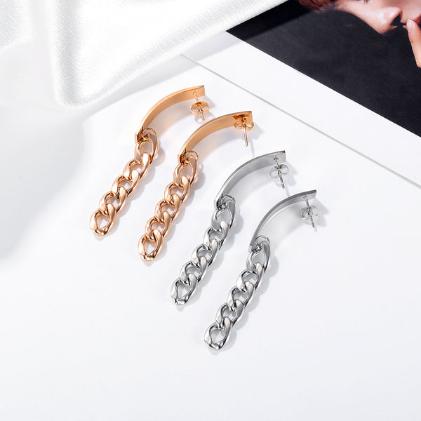 Women's Fashion Rose Gold Chain Drop Earrings-Womens Earrings-SunnyHouse Jewelry