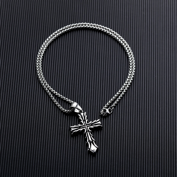 Men's Fashion Flower Cross Pendant Necklace-Mens Pendant Necklace-SunnyHouse Jewelry