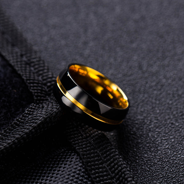 Men's Fashion Black and Gold Ring-Mens Ring-SunnyHouse Jewelry