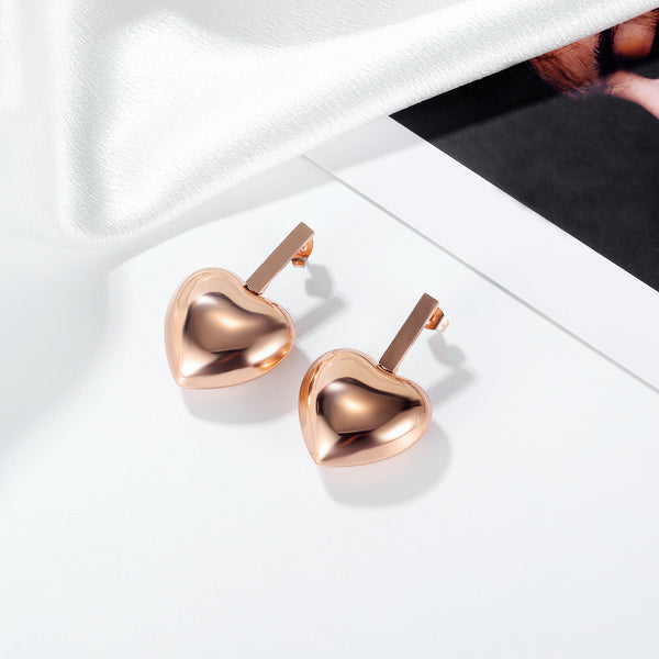 Women's Fashion Rose Gold Heart Earrings-Womens Earrings-SunnyHouse Jewelry