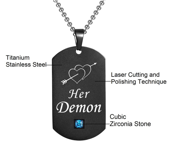 His & Hers Matching Set Her Demon His Angle Tag Pendant Necklace Couple Jewelry Set-Couple Necklace-SunnyHouse Jewelry