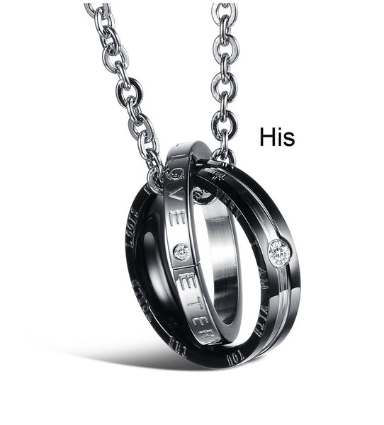 His & Hers Matching Set Titanium Stainless Steel Couple Ring Pendant Necklace Korean Love Style-Couple Necklace-SunnyHouse Jewelry