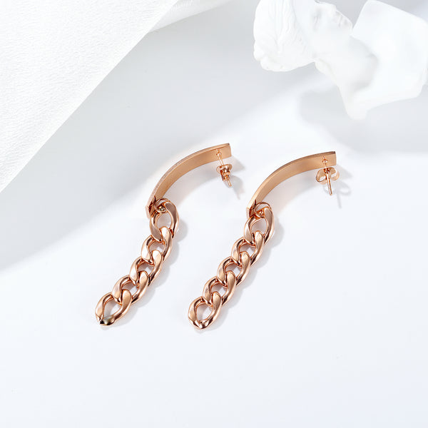 Women's Fashion Rose Gold Chain Drop Earrings-Womens Earrings-SunnyHouse Jewelry