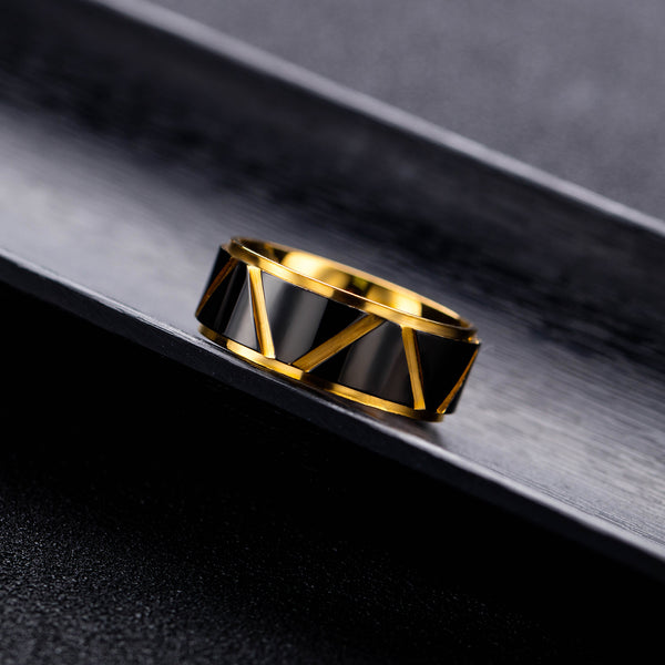 Men's Fashion Black and Gold Ring-Mens Ring-SunnyHouse Jewelry