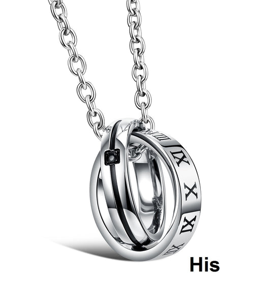 His & Hers Matching Set Titanium Stainless Steel Couple Rings Necklace Love Style-Couple Necklace-SunnyHouse Jewelry