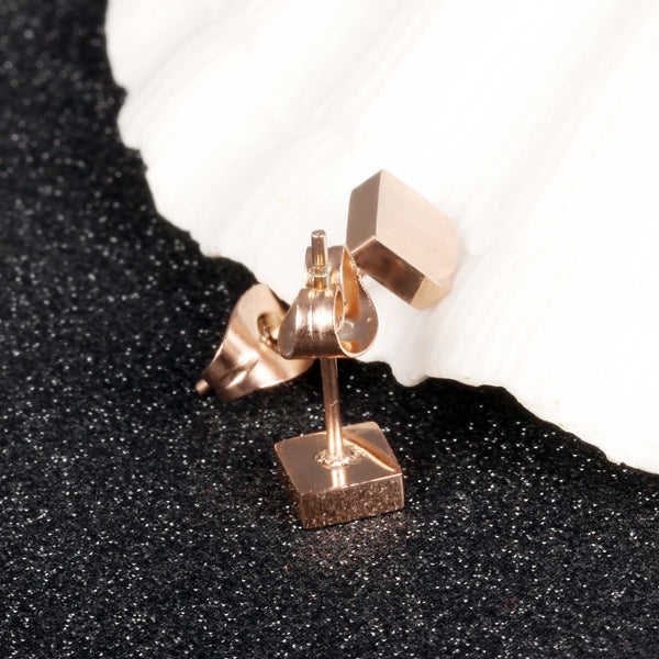 Women's Fashion Rose Gold Square Stud Earrings-Womens Earrings-SunnyHouse Jewelry