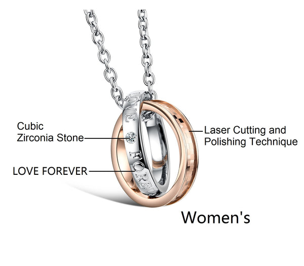 His & Hers Matching Set Titanium Stainless Steel Couple Rings Necklace Love Style-Couple Necklace-SunnyHouse Jewelry