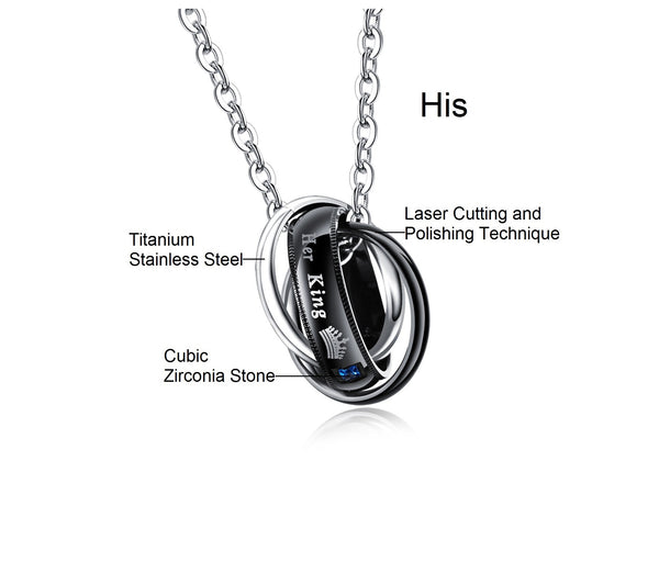 His & Hers Matching Set King Queen Ring Pendant Necklace Couple Jewelry Set-Couple Necklace-SunnyHouse Jewelry