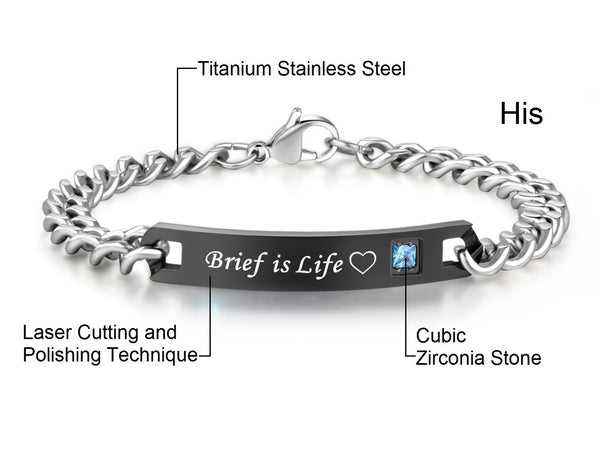 His & Hers Matching Set Brief Is Life but Love Is Long Couple Bracelets, Valentine, Anniversary, Wedding, Promise, Engagement Gift-Couple Bracelets-SunnyHouse Jewelry