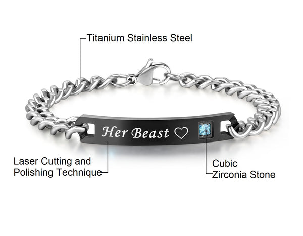 His & Hers Matching Set Beast and Beauty Couple Bracelets, Valentine, Anniversary, Wedding, Promise, Engagement Gift-Couple Bracelets-SunnyHouse Jewelry