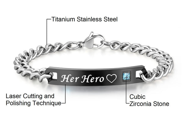 His & Hers Matching Set Hero and Heroine Couple Bracelets, Valentine, Anniversary, Wedding, Promise, Engagement Gift-Couple Bracelets-SunnyHouse Jewelry