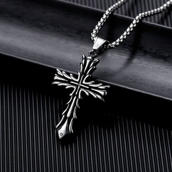 Men's Fashion Flower Cross Pendant Necklace-Mens Pendant Necklace-SunnyHouse Jewelry