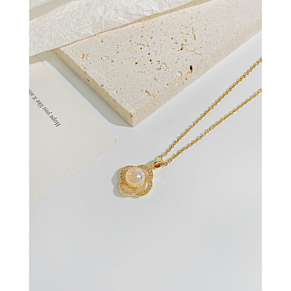 Women's Fashion Pearl and Diamond Pendant Necklace-Womens Pendant Necklace-SunnyHouse Jewelry