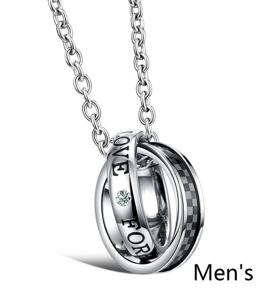 His & Hers Matching Set Titanium Stainless Steel Couple Rings Necklace Love Style-Couple Necklace-SunnyHouse Jewelry