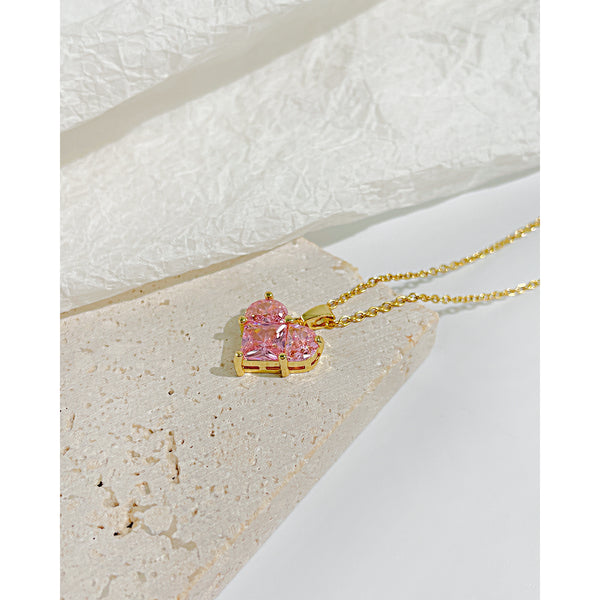 Women's Fashion Pink Diamond Heart Pendant Necklace-Womens Pendant Necklace-SunnyHouse Jewelry