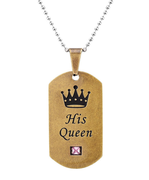 His & Hers Matching Set Vintage King Queen Tag Pendant Necklace Couple Jewelry Set-Couple Necklace-SunnyHouse Jewelry