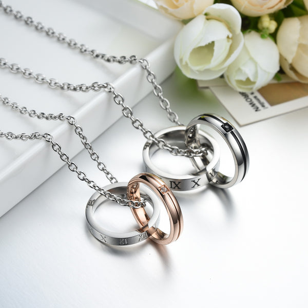 His & Hers Matching Set Titanium Stainless Steel Couple Rings Necklace Love Style-Couple Necklace-SunnyHouse Jewelry