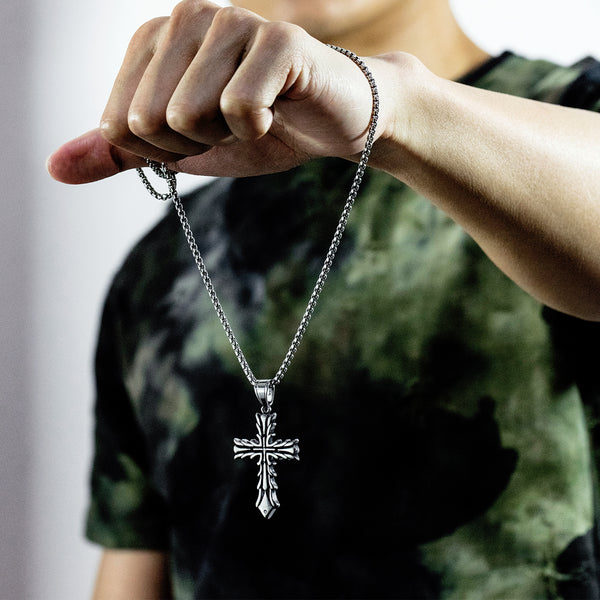 Men's Fashion Flower Cross Pendant Necklace-Mens Pendant Necklace-SunnyHouse Jewelry