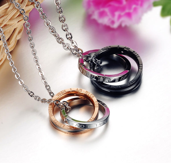 His & Hers Matching Set Titanium Stainless Steel Couple Ring Pendant Necklace Korean Love Style-Couple Necklace-SunnyHouse Jewelry