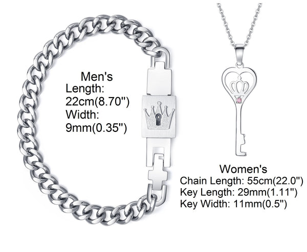 His & Hers Matching Set King Queen Key Lock Bracelet and Pendant Couple Jewelry Set-Couple Bracelets-SunnyHouse Jewelry