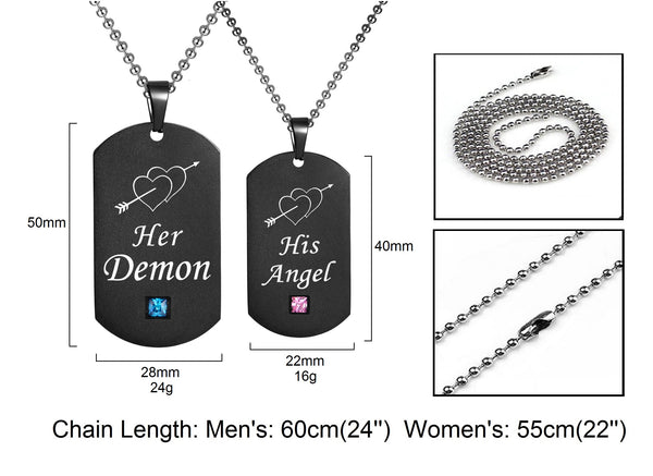 His & Hers Matching Set Her Demon His Angle Tag Pendant Necklace Couple Jewelry Set-Couple Necklace-SunnyHouse Jewelry