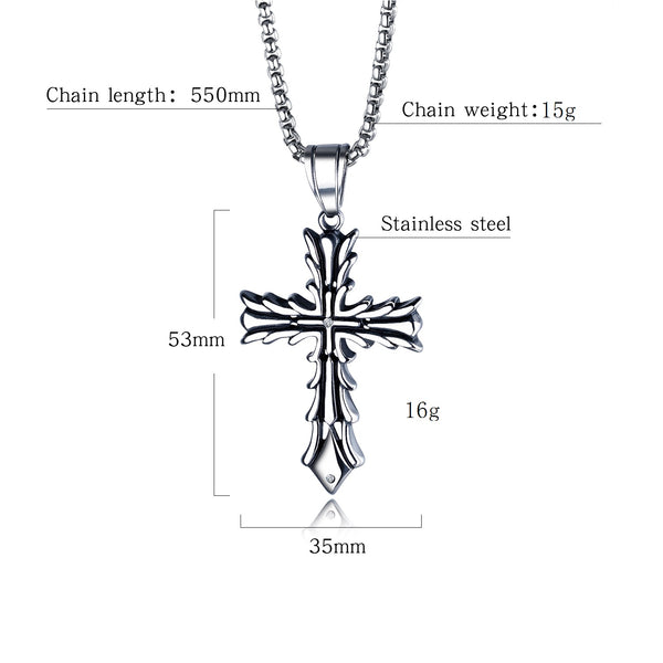 Men's Fashion Flower Cross Pendant Necklace-Mens Pendant Necklace-SunnyHouse Jewelry