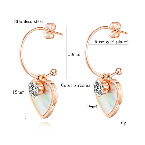 Women's Fashion Rose Gold Heart Drop Earrings-Womens Earrings-SunnyHouse Jewelry