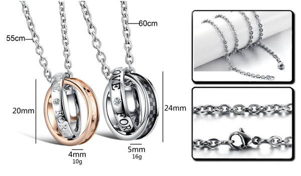 His & Hers Matching Set Titanium Stainless Steel Couple Rings Necklace Love Style-Couple Necklace-SunnyHouse Jewelry