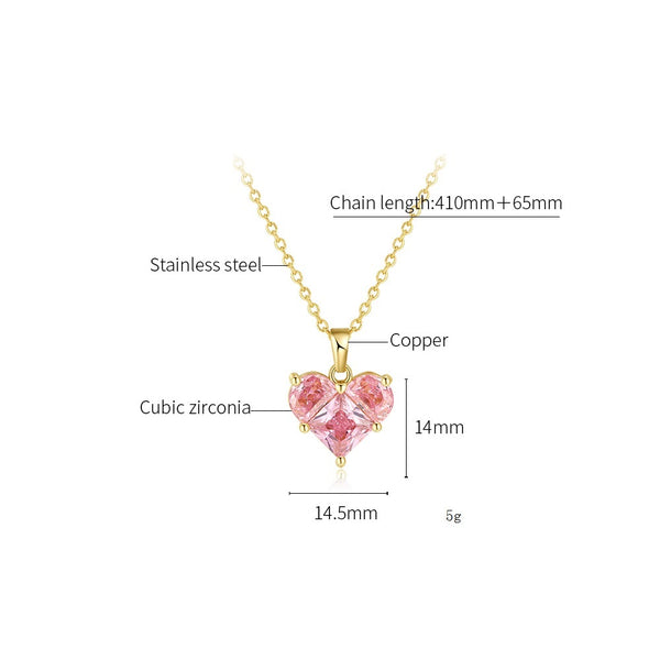 Women's Fashion Pink Diamond Heart Pendant Necklace-Womens Pendant Necklace-SunnyHouse Jewelry