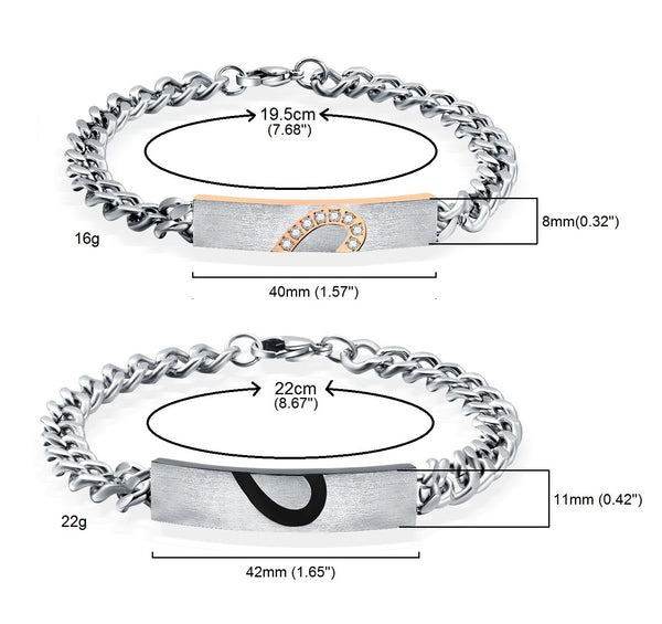 His & Hers Matching Set Heart with Heart Couple Bracelets, Valentine, Anniversary, Wedding, Promise, Engagement Gift-Couple Bracelets-SunnyHouse Jewelry
