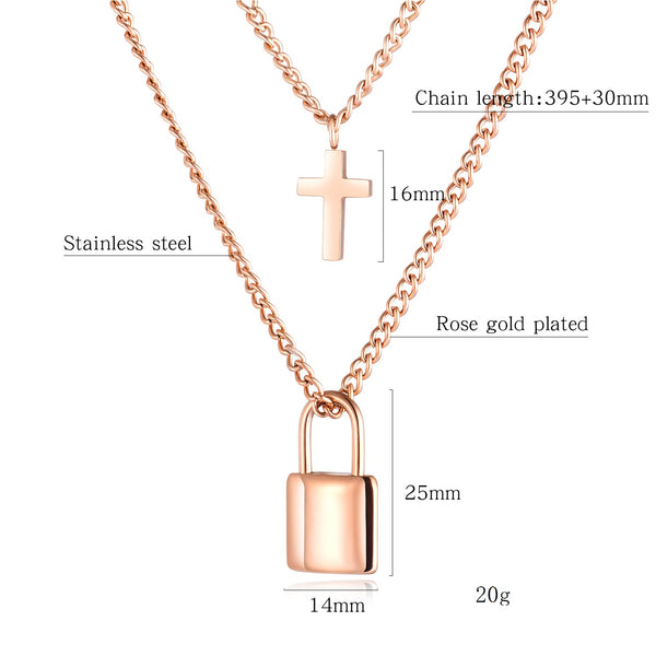 Women's Fashion Cross and Lock Pendant Necklace-Womens Pendant Necklace-SunnyHouse Jewelry