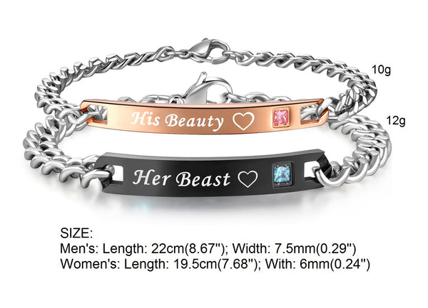 His & Hers Matching Set Beast and Beauty Couple Bracelets, Valentine, Anniversary, Wedding, Promise, Engagement Gift-Couple Bracelets-SunnyHouse Jewelry